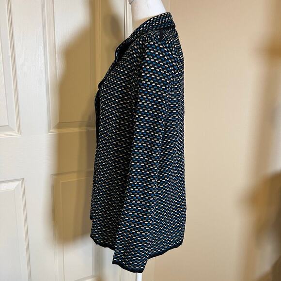 Exclusively Misook Blue, White, Black Metallic Blazer Style Knit Cardigan Large - Picture 7 of 10